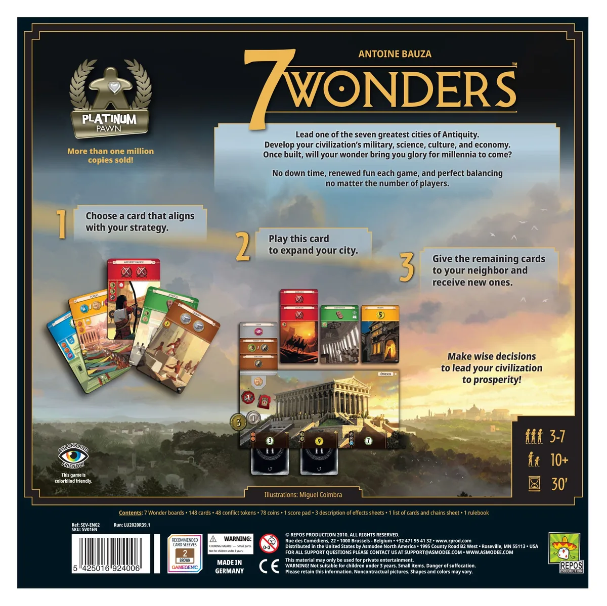 The back of the box with the three steps of a turn and sample cards