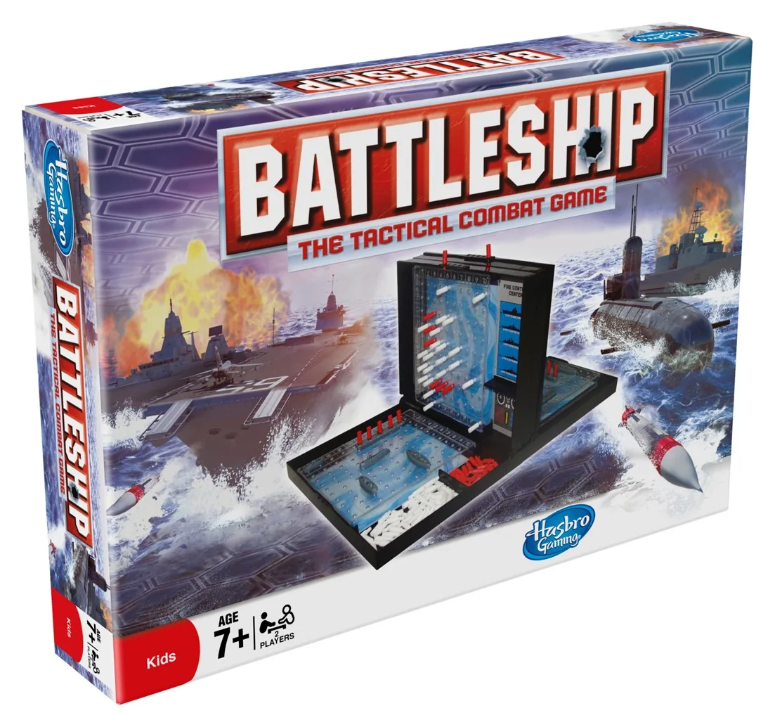 The Battleship box sold in India, with warships at sea and the open battle case