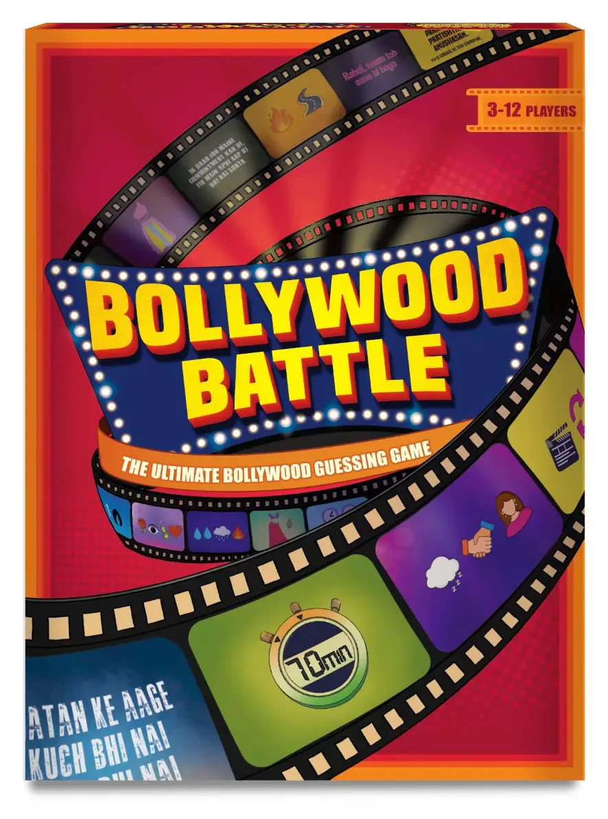 Gouda Games' Bollywood Battle box: red, with a strip of film reel and the title in yellow