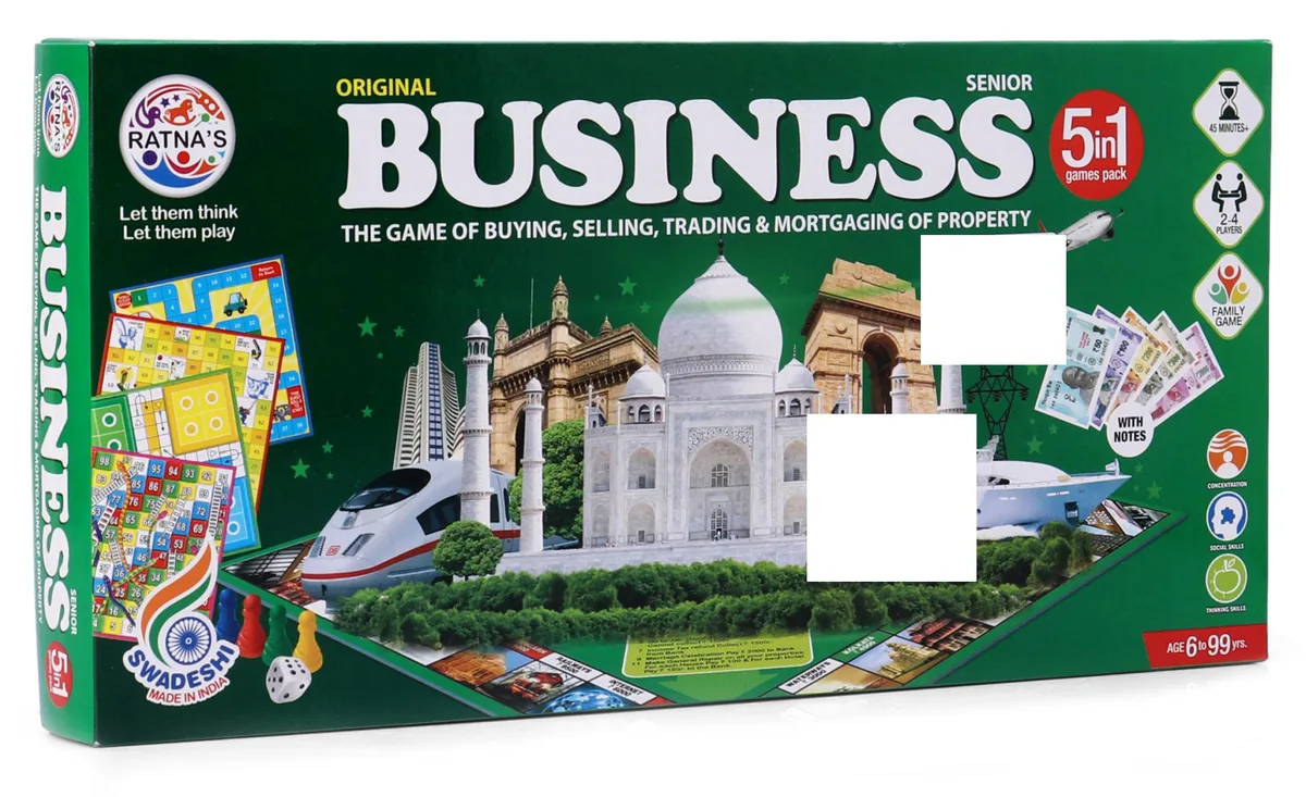 The green Ratna's Business 5-in-1 box, with the Taj Mahal and city pictures on the front