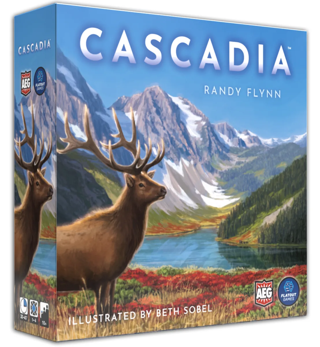 The Cascadia box with an elk by a mountain lake