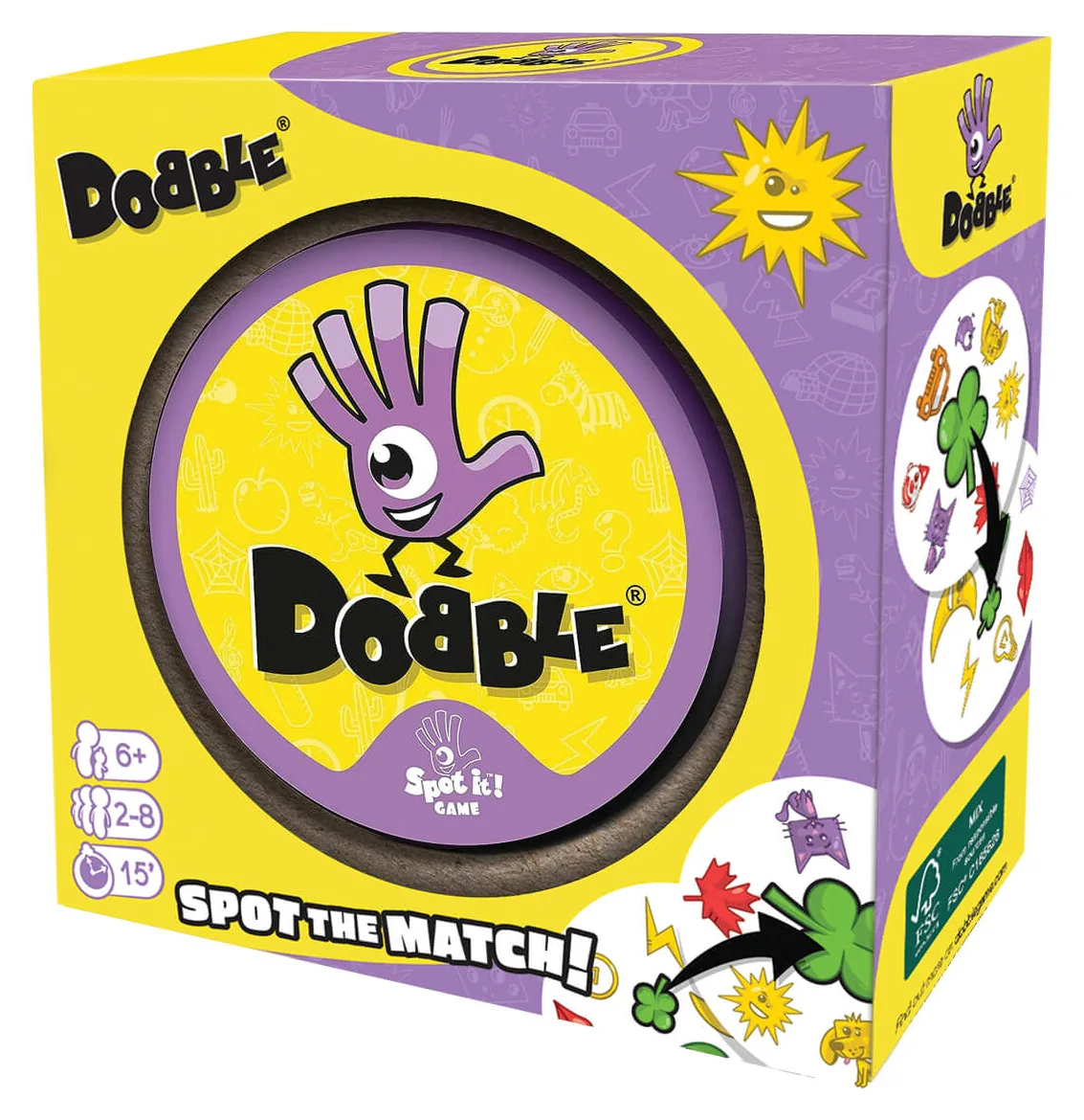 The Funskool Dobble box with the purple hand logo