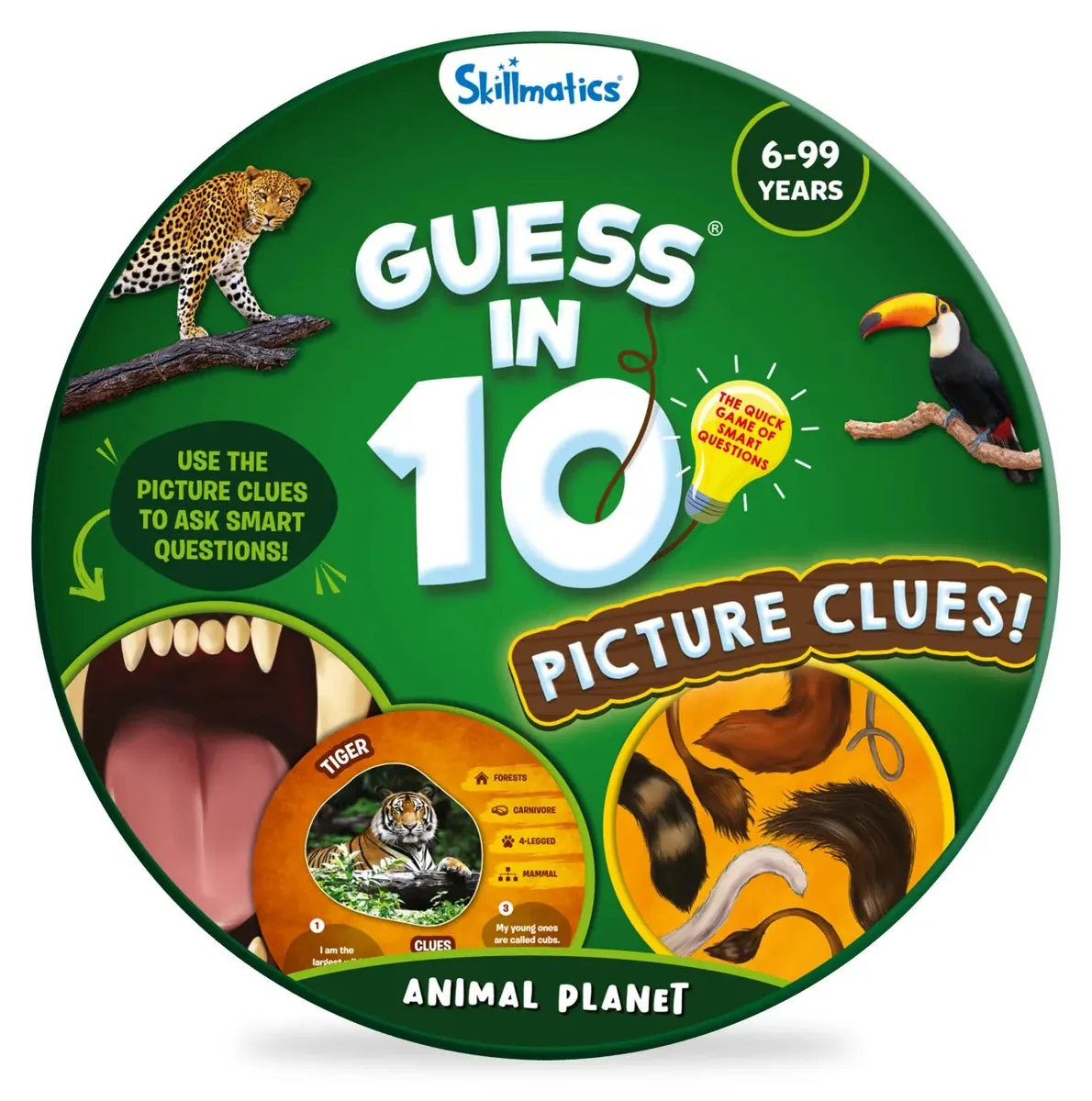 The round tin of Guess in 10 Picture Clues Animal Planet from Skillmatics