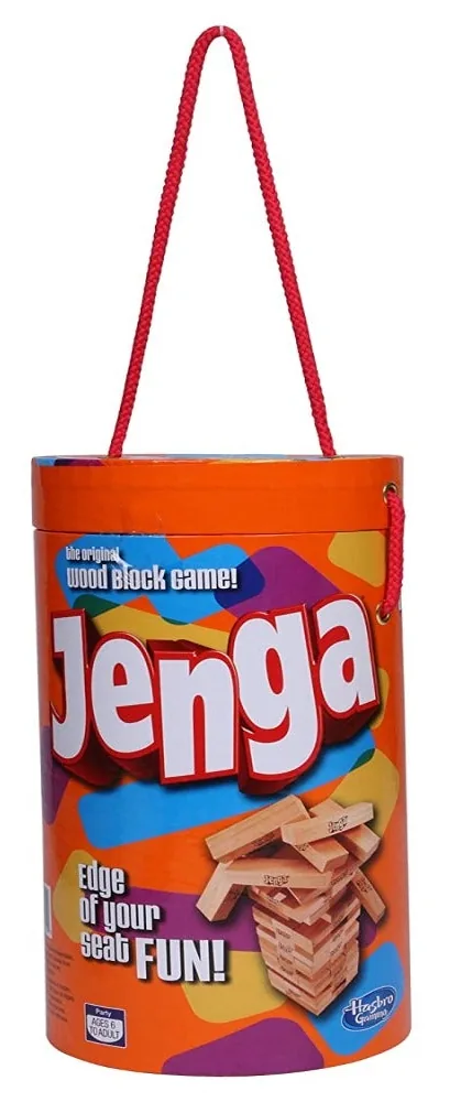 The Jenga Tube Pack, a round tube with a red carry handle