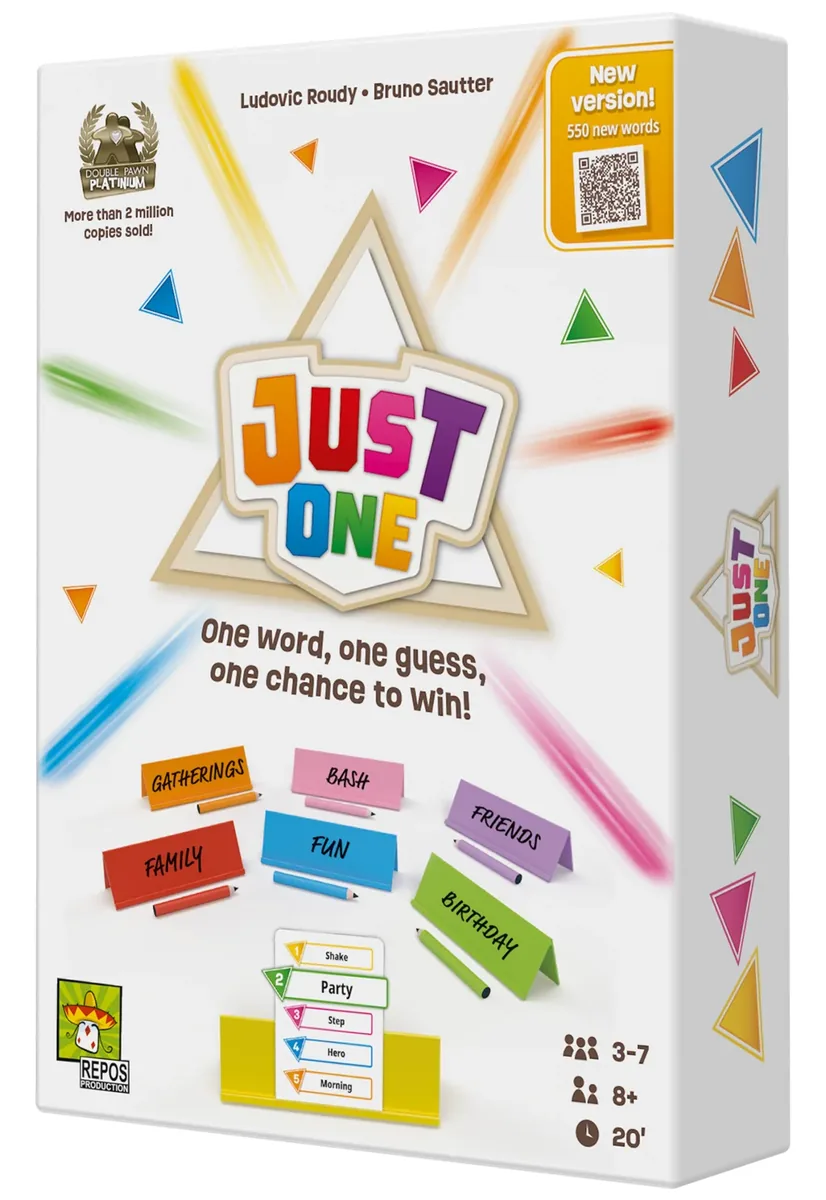 The white Just One box with the colourful Just One logo and coloured easels pictured (2025 box)