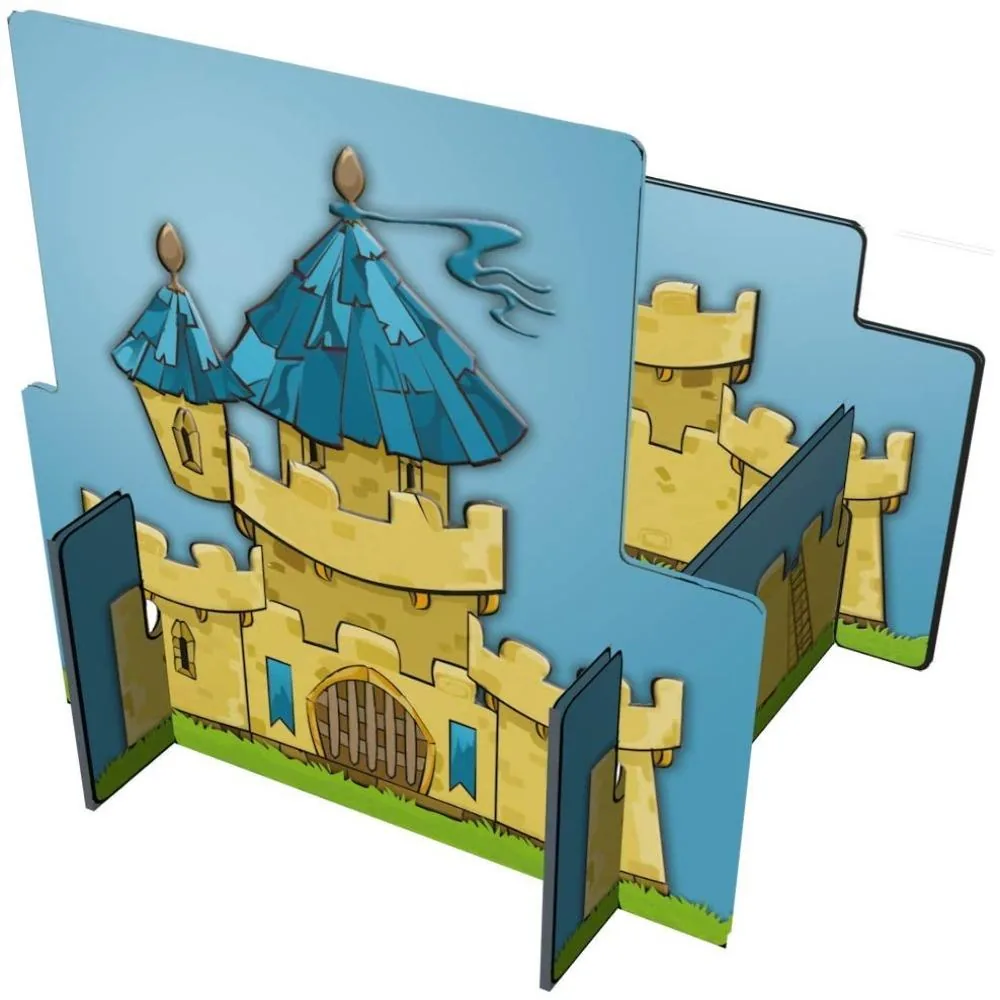 A 3D cardboard castle that starts each player's kingdom