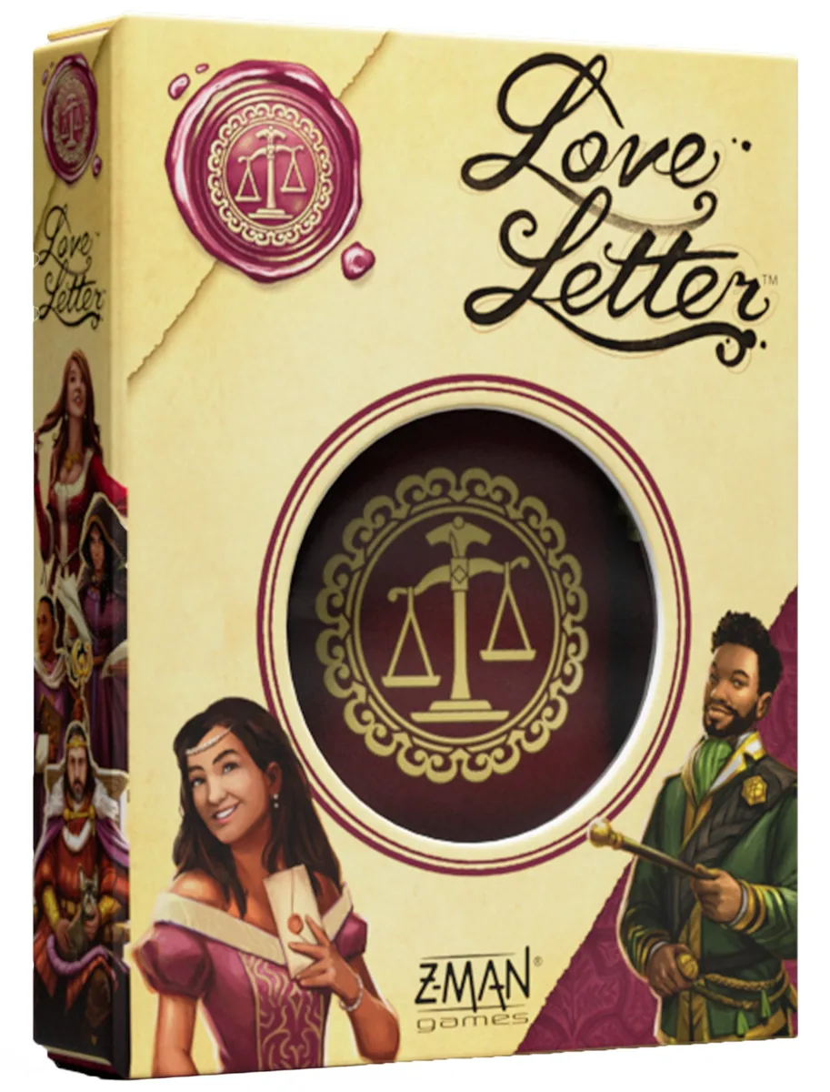 The Love Letter box with a gold royal seal and two characters