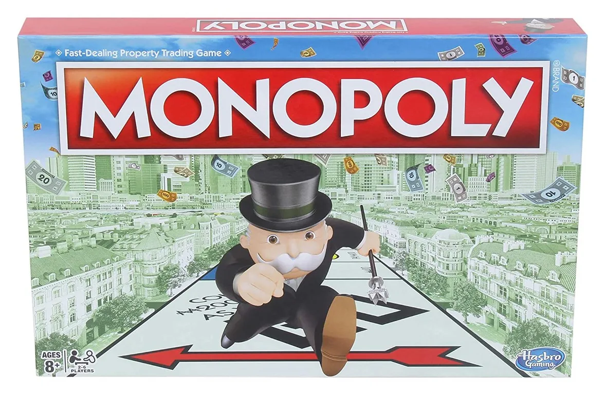 The classic Monopoly box sold in India, with Mr. Monopoly running across the board