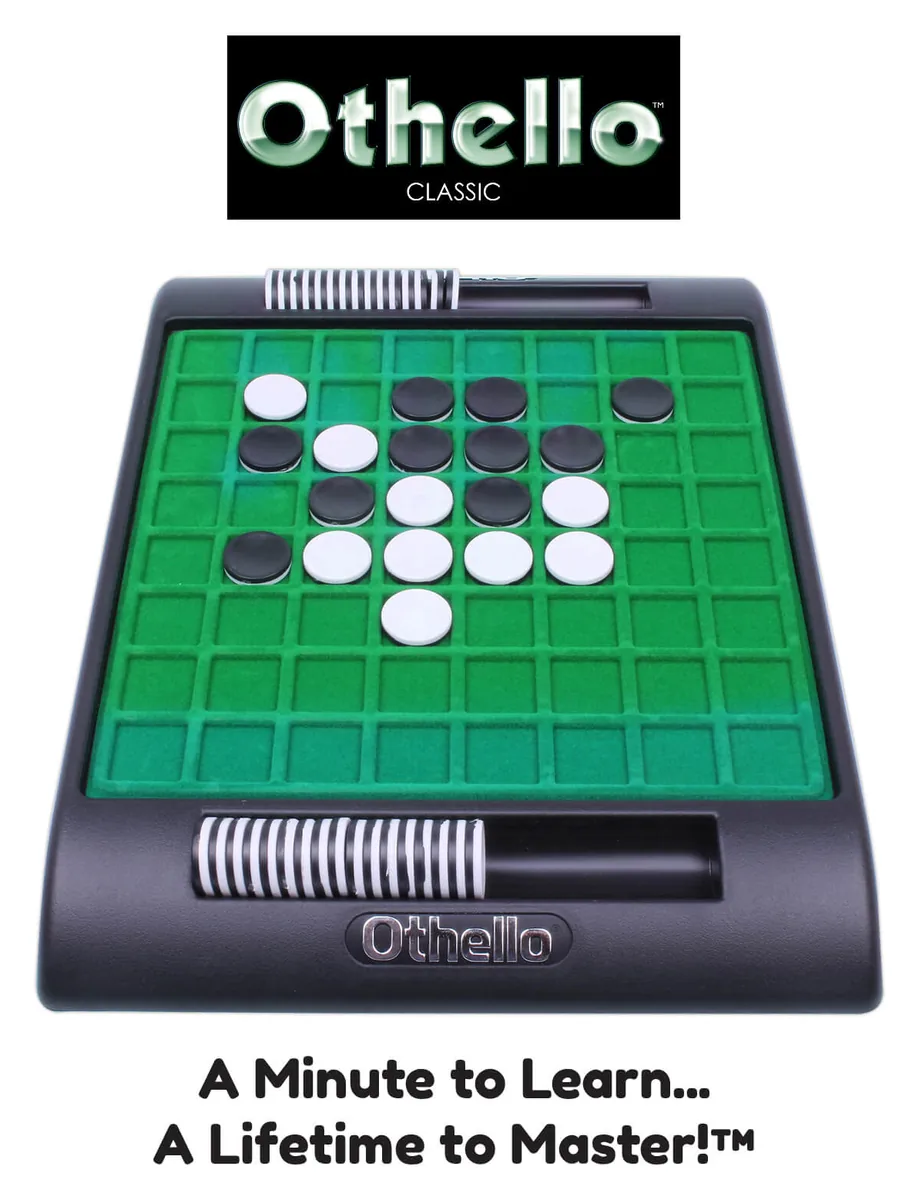 The Othello board mid-game: black and white discs on the green 8 by 8 grid