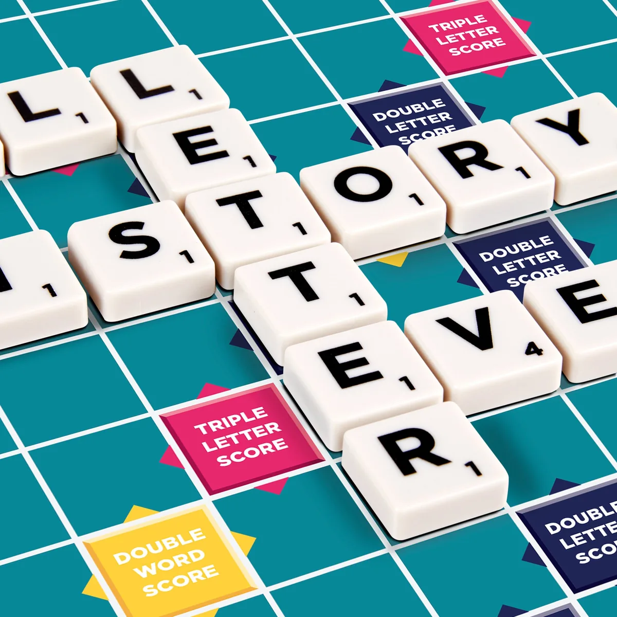 Letter tiles spelling words across premium squares on the board