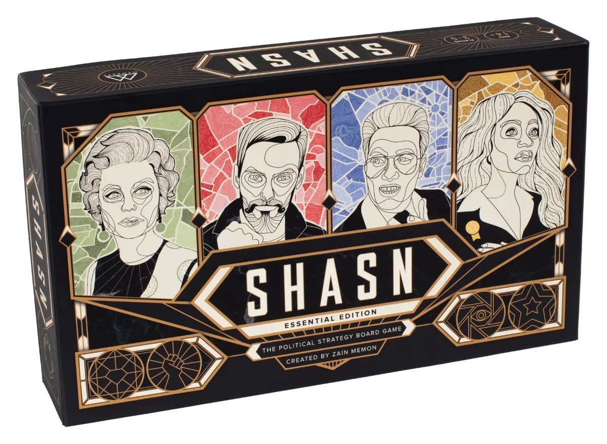 The SHASN Essential Edition box, with illustrated portraits of four politicians on the front