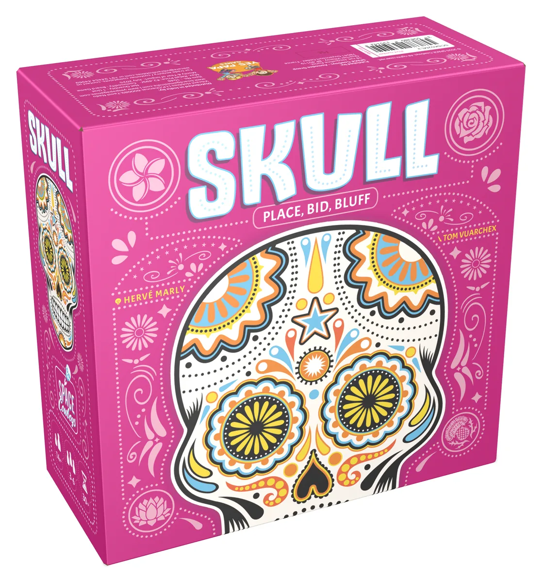 Space Cowboys' Skull box in pink, with a decorated sugar-skull face (current English box)