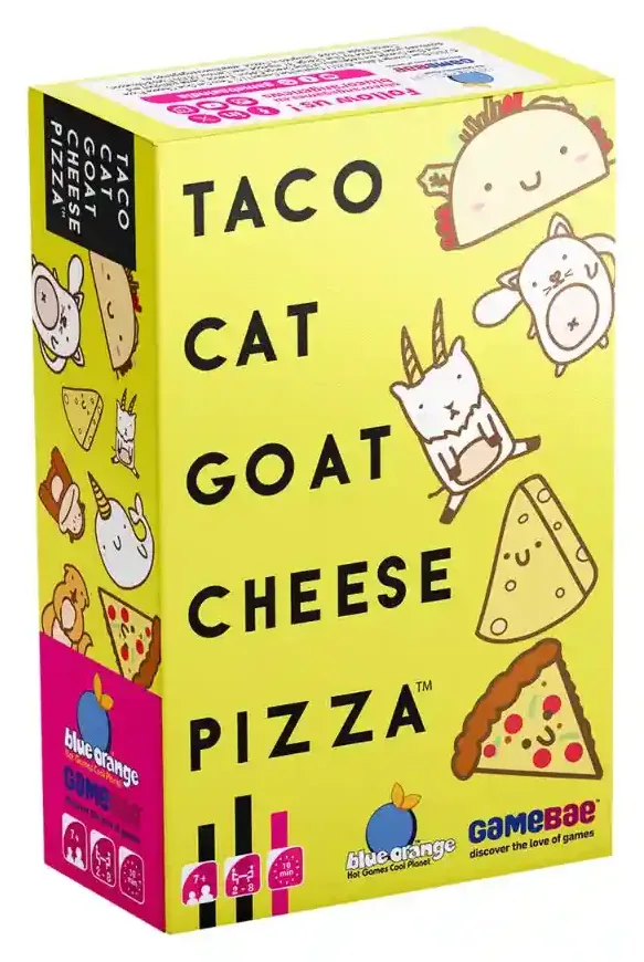 The yellow Blue Orange pack of Taco Cat Goat Cheese Pizza
