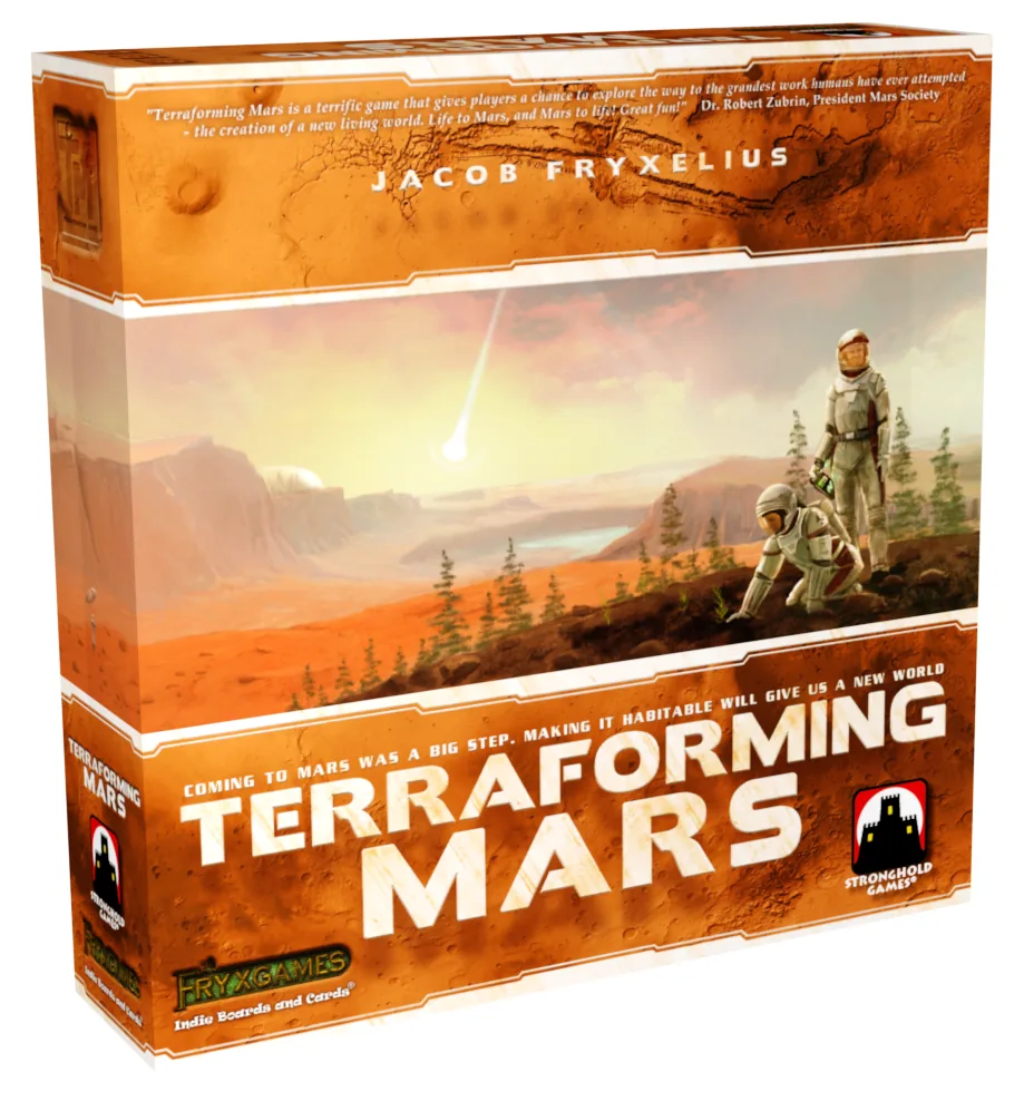 Stronghold Games' Terraforming Mars box with an astronaut on a red Martian landscape