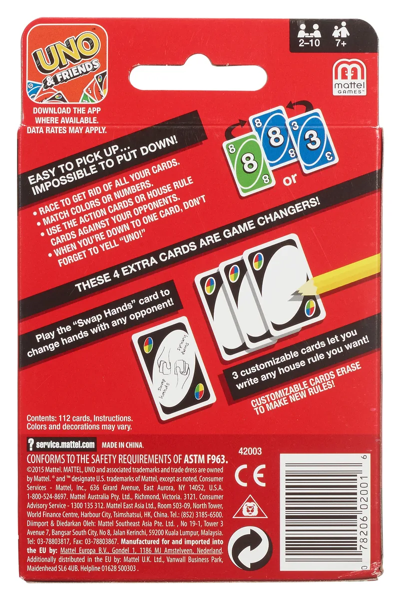 Back of the UNO pack showing the card types and how to play